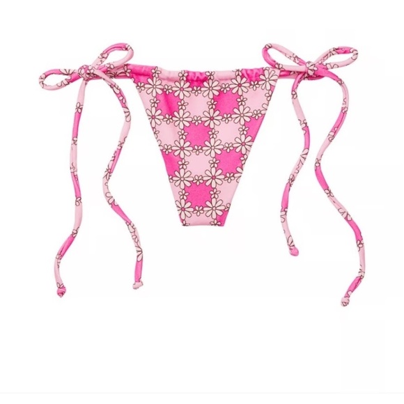 New! Frankie’s bikinis Tia Terry String Bikini Bottom Pink Daisy 3730 - Picture 9 of 9